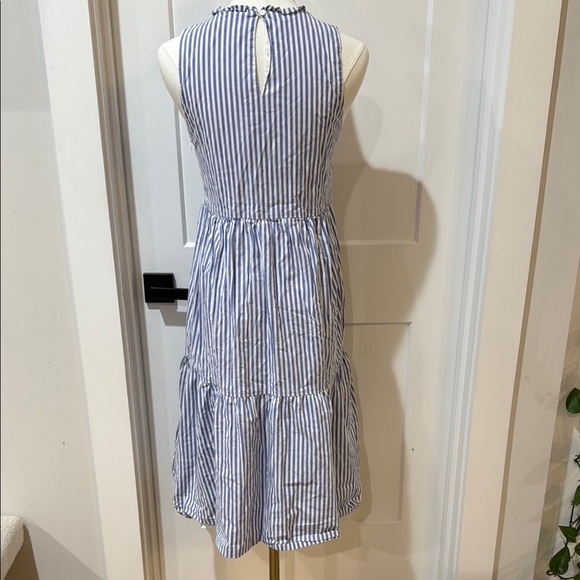J. Crew Size 0 Blue Sleeveless Midi Dress Striped Tiered Lined Pockets Cotton. - Picture 3 of 10